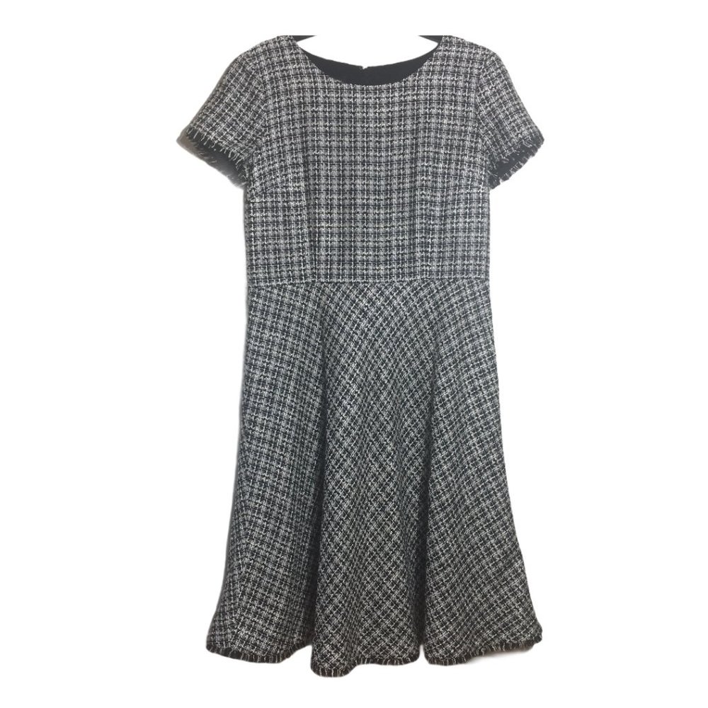 Talbot Black White Tweed Fringe Hem A Line Dress - Picture 1 of 13
